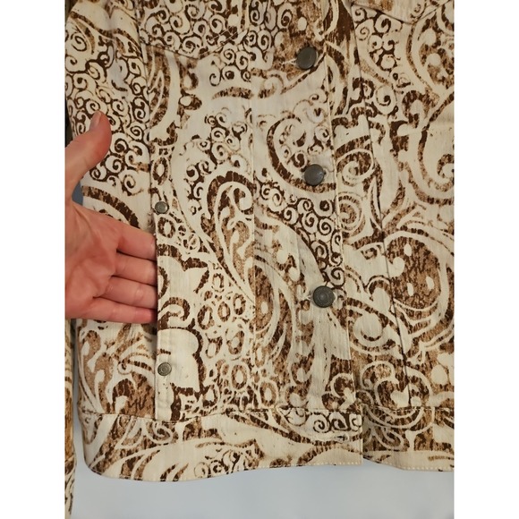 Additions By Chicos Size 0 Paisley Jacket Trucker Boho Brown Pockets - Picture 6 of 9